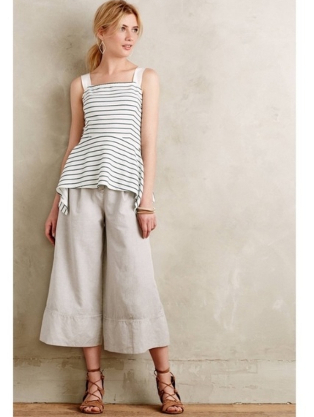 Anthropologie Cartonnier Khaki Wide Leg Culotte Pants Women's 10